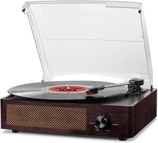 Vinyl Record Player Turntable with Built-In Bluetooth Receiver  2 Stereo Speake