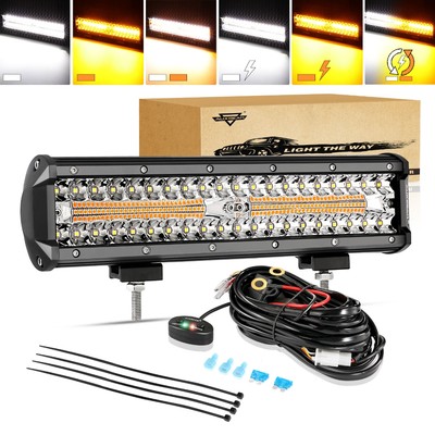 AUXBEAM 12''inch 300W LED Work Light Bar Amber/White Strobe Driving Lamp 14'' 16''