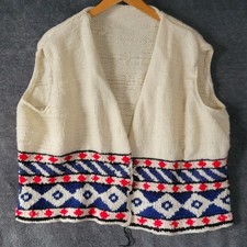 Vintage Sweater Vest Hand Knit Wool Beige Southwestern Geometric 80s Aztec