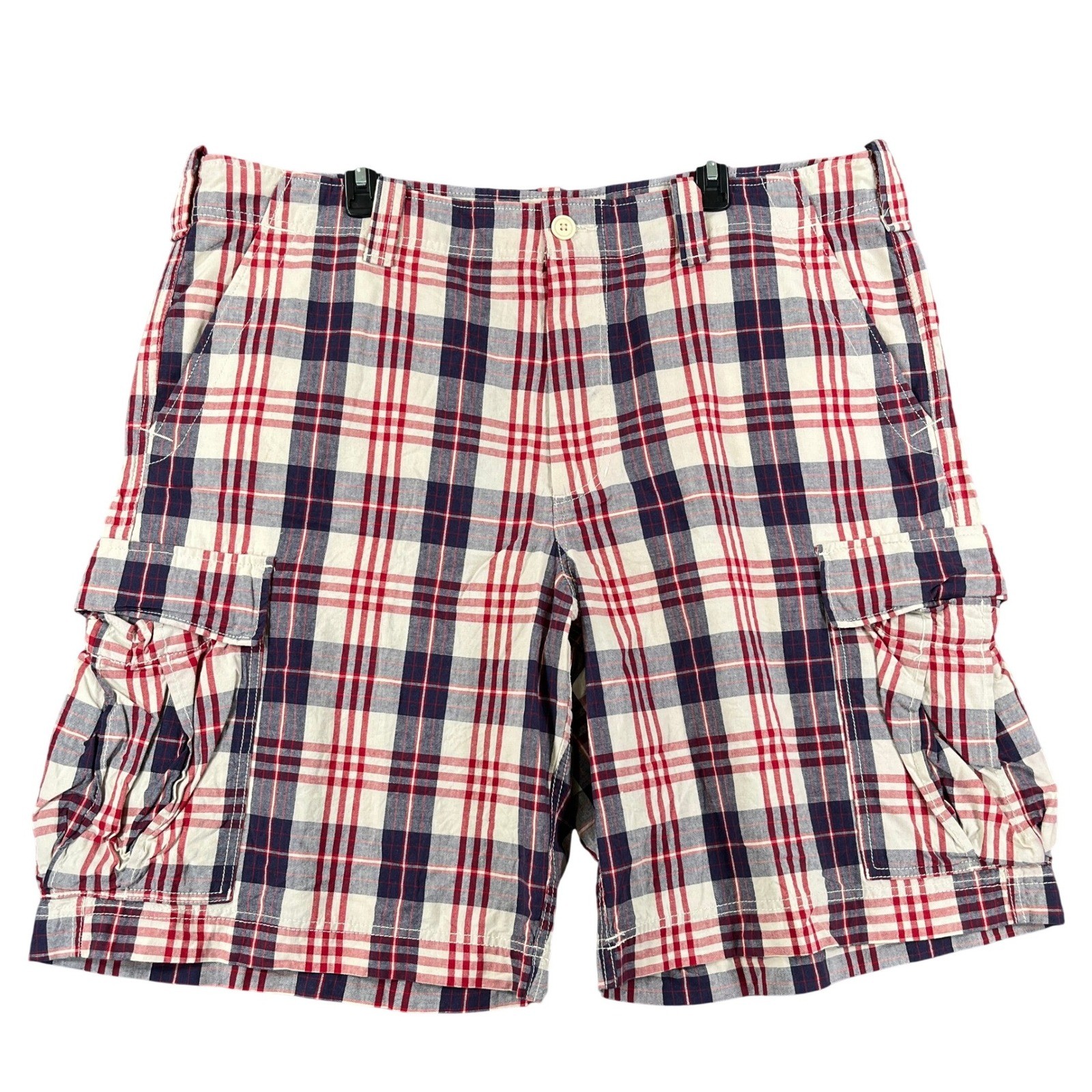 Vintage Y2K Polo Jeans Co Ralph Lauren Cargo Shorts Mens 42 Plaid Red White Blue