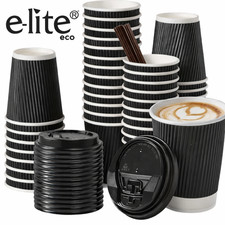 Black Ripple Triple Wall Paper Coffee Cups 4oz 8oz 12oz 16oz Lids Optional