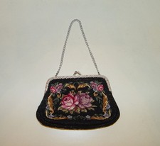 Antike Gobelin Handtasche Rose Ornamente Meta...