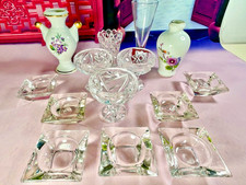 PRISTINE LOT OF GLASS & PORCELAINE SMALL VASES, CANDLE HOLDERS VINTAGE
