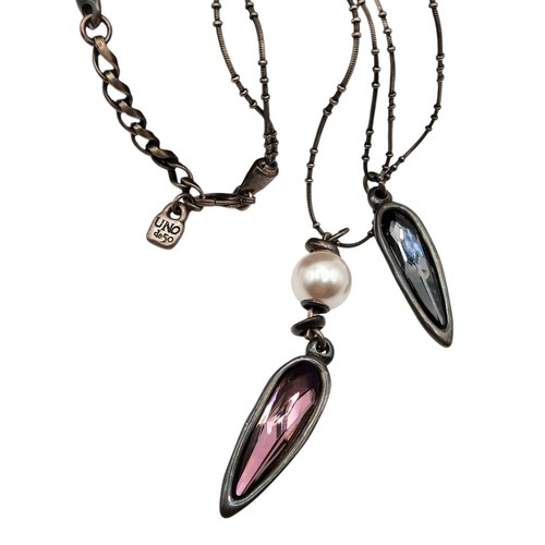 Uno De 50 Love Crazy Necklace Long Double Layer Crystal Drops