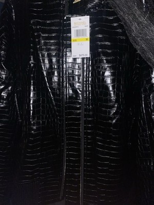 Michael Kors Jet Set Travel Women s Black Croc Bomber Jacket Full Zip Pockets M
