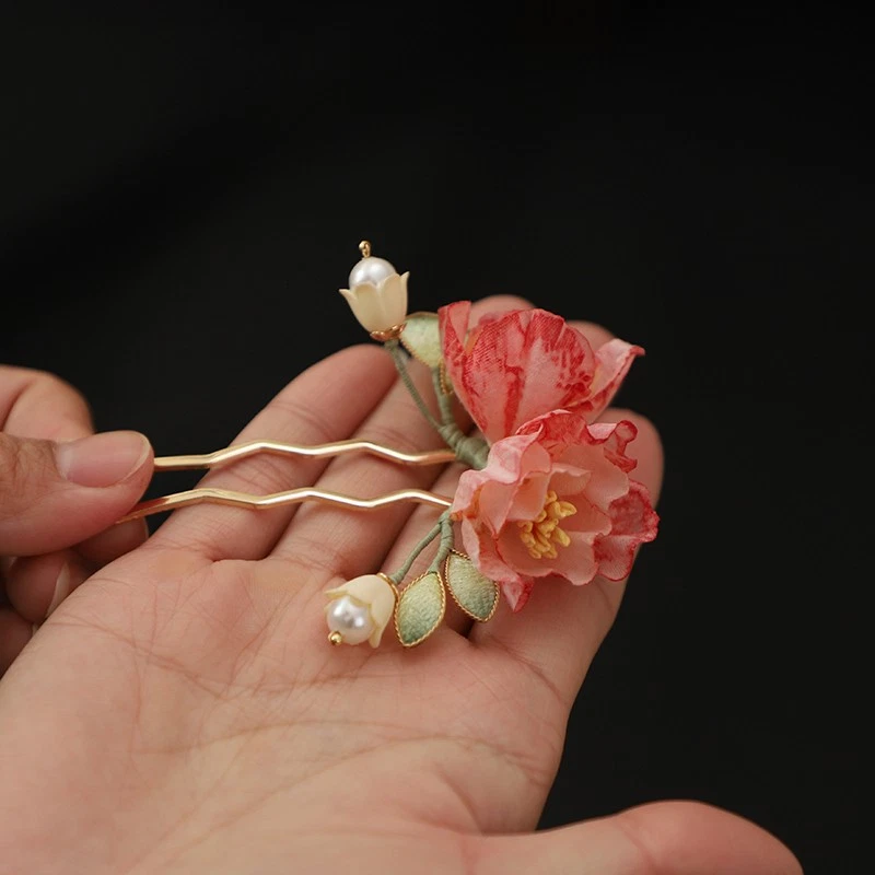 1Pc Pink Flower Antique Hanfu Hairpin New Chinese Hairpin Comb Accessories - Image 3 of 4