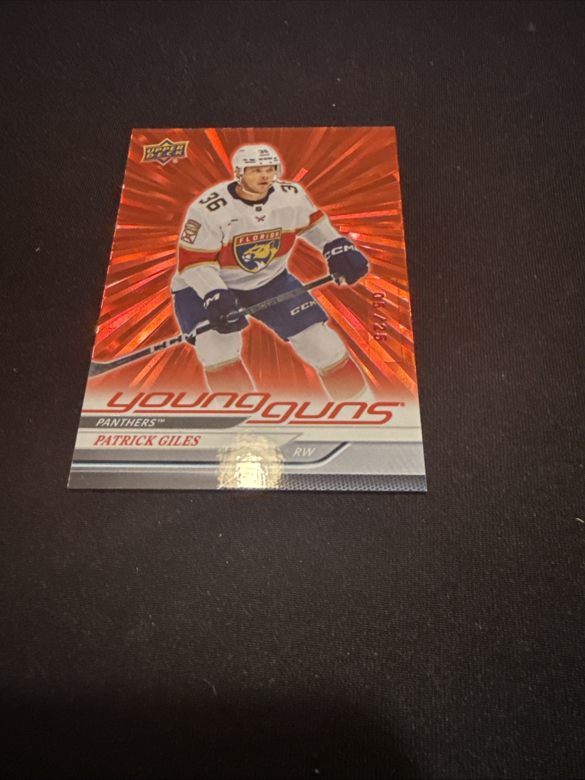 2024 UPPER DECK #476 PATRICK GILES OUTBURST RED YOUNG GUNS RC ROOKIE /25