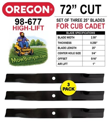 Set of 3 Oregon 98-677 Blades for 72'' cut Cub Cadet: Pro Z / SurePath / Tank M72