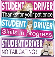 3 Pcs Student Driver Magnet for Car, Removable Reflective Funny Cute Cat Student