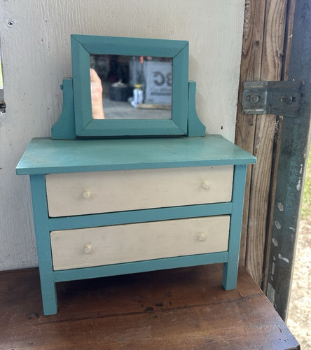1:12 Dollhouse Miniature Painted Wood Vanity Dresser w/ Mirror Blue White