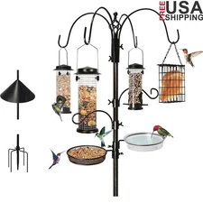 6Hook Squirrel Proof Bird Feeder Station W/ Hooks Suet Tube Mesh Tray Water Bowl