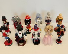 Set of 11 Assorted Character Christmas Wood Hand Painted Nutcracker Ornaments 5"