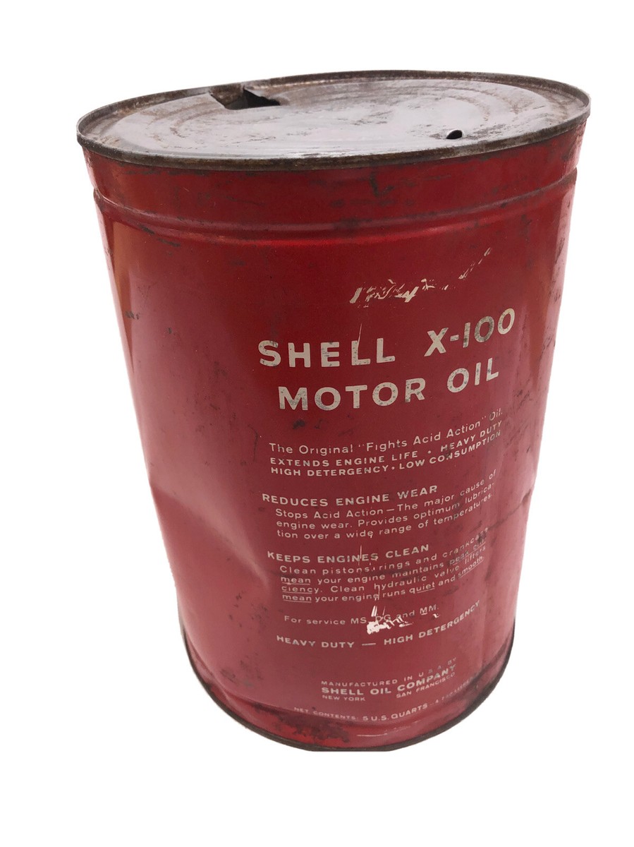VINTAGE SHELL X-100 Heavy Duty MOTOR Metal OIL CAN 5 QUARTS | eBay