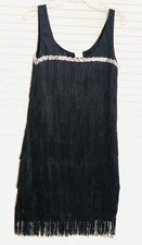 Flapper Black Fringe Dress Size Small Halloween Costume Women EUC