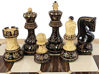 4 QUEEN Burnt Black Boxwood Zagreb 3 3/4'' King Staunton Chess Men Set - NO BOARD