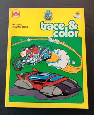 Vintage 1985 Go Bots Trace and Color Coloring Activity Books w/ Tracing Tissue 