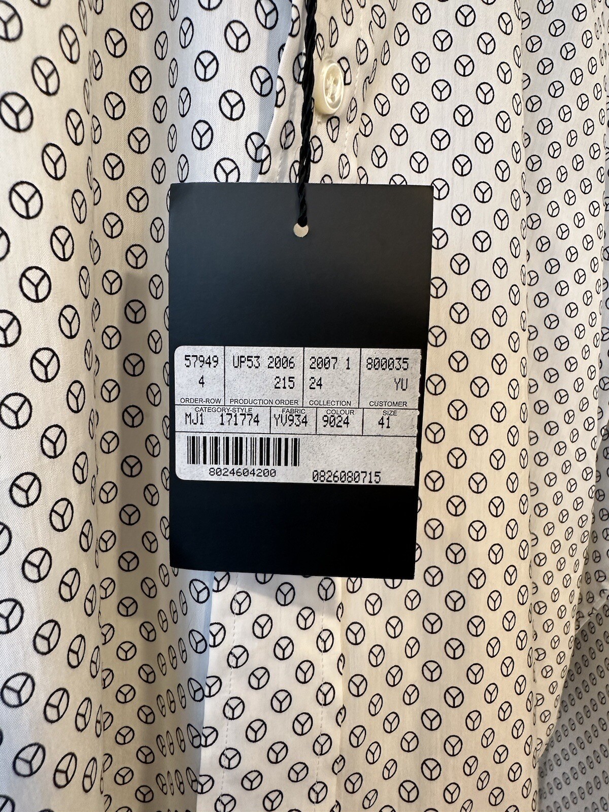 Camicia abbottonata nuova con etichette Yves Saint Laurent YSL bianca nera stampa geometrica taglia 41