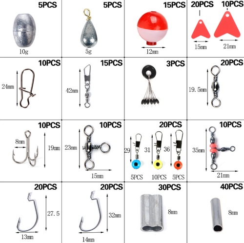263PC Fishing Accessories Kit Set Including Jig Hooks Swivels Snap Sinker Slider - Picture 2 of 4
