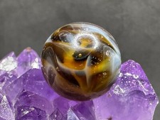 Beautiful Vintage CAC Alley Swirl Marble Wispy White Amber Base - .68" Busy