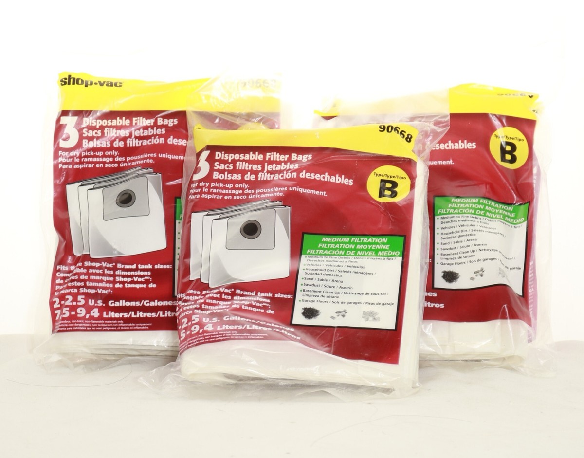 12 Pack 90668 Type B Filter Bags Compatible with Shop Vac 2-2.5 Gallon