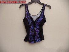 NWT - Women's Black Blue Palm Sweetheart Zip Front Tankini Set, Size S 4 
