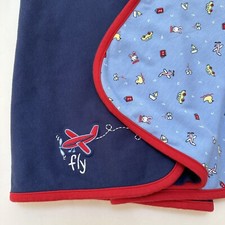 Baby Boy Gymboree Baby Blanket Airplane FLY Cotton Vtg 2000 2 Ply Blue Red Boat