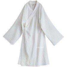 Men Women Chinese Hanfu White Sleeping Suit Ming Song Dynasty Round Neck Robe