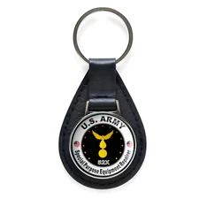 US Army Special Purpose Equipment Repairer Black Leather Keychain Silver Keyring