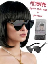 Parrucca Capelli Caschetto NERI Lisci con Frangia + Omaggio Retina Occhiali Sole