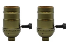 Three Way Turn Knob Lamp Sockets, Medium Base, Antique Brass | 2 Pack