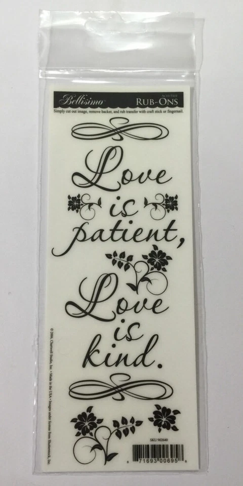 GRAN AMOR ES PACIENTE; EL AMOR ES AMABLE POEMA Rub-Ons (3"x7.75") Bellisimo Floral•Decir Foto 2 de 4