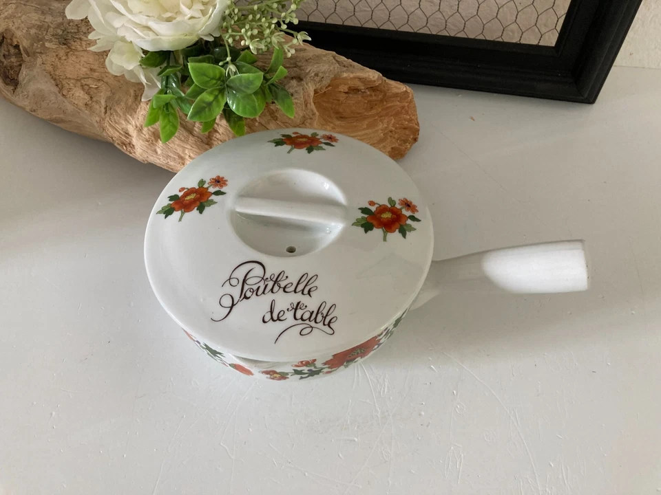 824⚜️ Ancienne Poubelle de Table en Porcelaine à Feu France Apilco Decor Fleuri - Photo 2/4