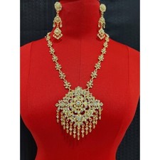 1 Thai Jewelry Dance Show Wedding Party Earring Clip Gold Necklace Mini Set