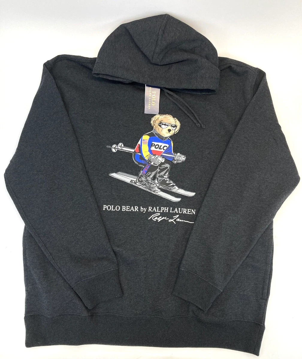 Polo Ralph Lauren Mens Big Tall SKI POLO BEAR Fleece Hoodie Sweatshirt Gray 3XLT