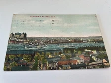 Panorama View of Albany New York Big Ships in Water Postcard
