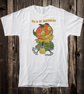 Retro Vtg Style Halloween tee T Shirt Jacko O Lantern Trick or Treat Lil Monster