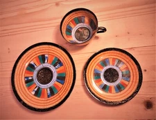 Vintage Tea Cup Saucer and Dessert Plate Set Colorful Hand Painted made in Japan