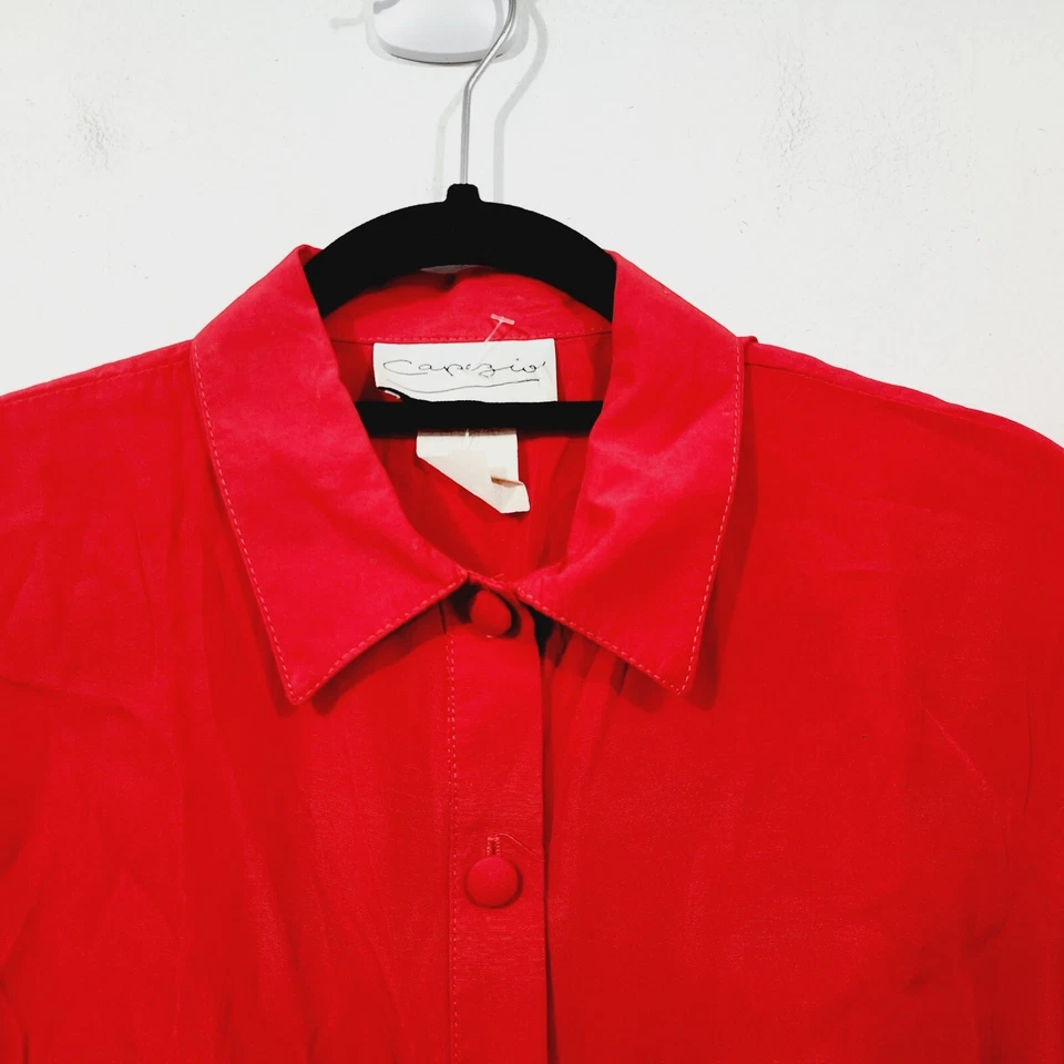 Vintage Capezio Silky Sheer Button-Down Blouse Top in Red Women's Size M Rayon - Image 4 of 4