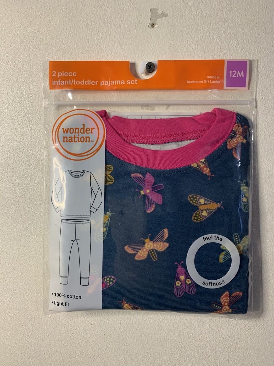 Wonder Nation Infant/Toddler Girls' Tight Fit Pajama Set Moths,