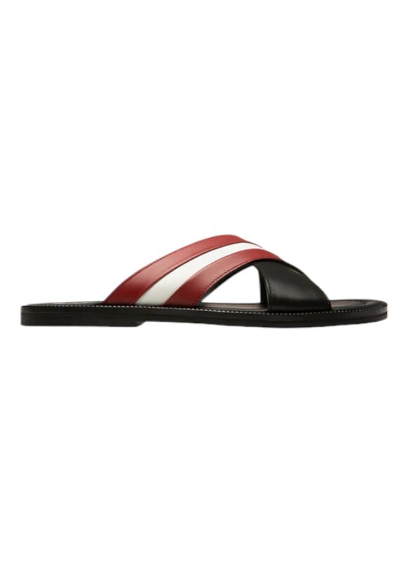 Bally Jaabir 6231508 Mens Black - Red Calf Plain Leather Sandals Size 8 47290₽