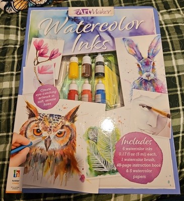 Watercolor Complete Starter Kit Art Maker Instruction Book, Paper, Brush & Inks