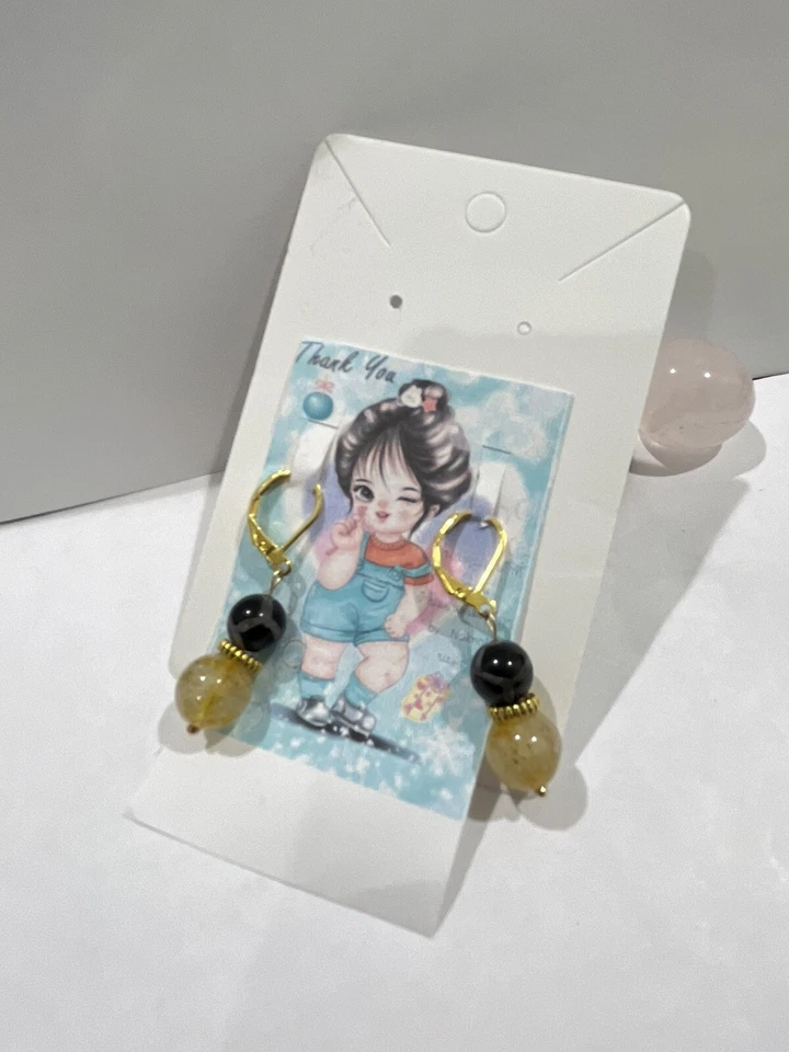 Pendientes de gancho colgantes con cuentas de piedra preciosa de cuarzo rutilado dorado para mujer’s Foto 4 de 4