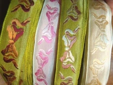 vintage embroidered jacquard 1930s silk 3/4" ribbon 1yd made in France