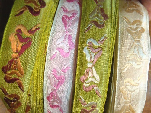 vintage embroidered jacquard 1930s silk 3/4" ribbon 1yd made in France - Afbeelding 1 van 6