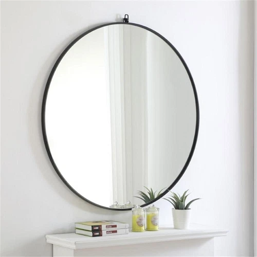 Elegant Decor Rowan 42" Round Metal Frame Hooked Mirror in Black - Picture 6 of 11