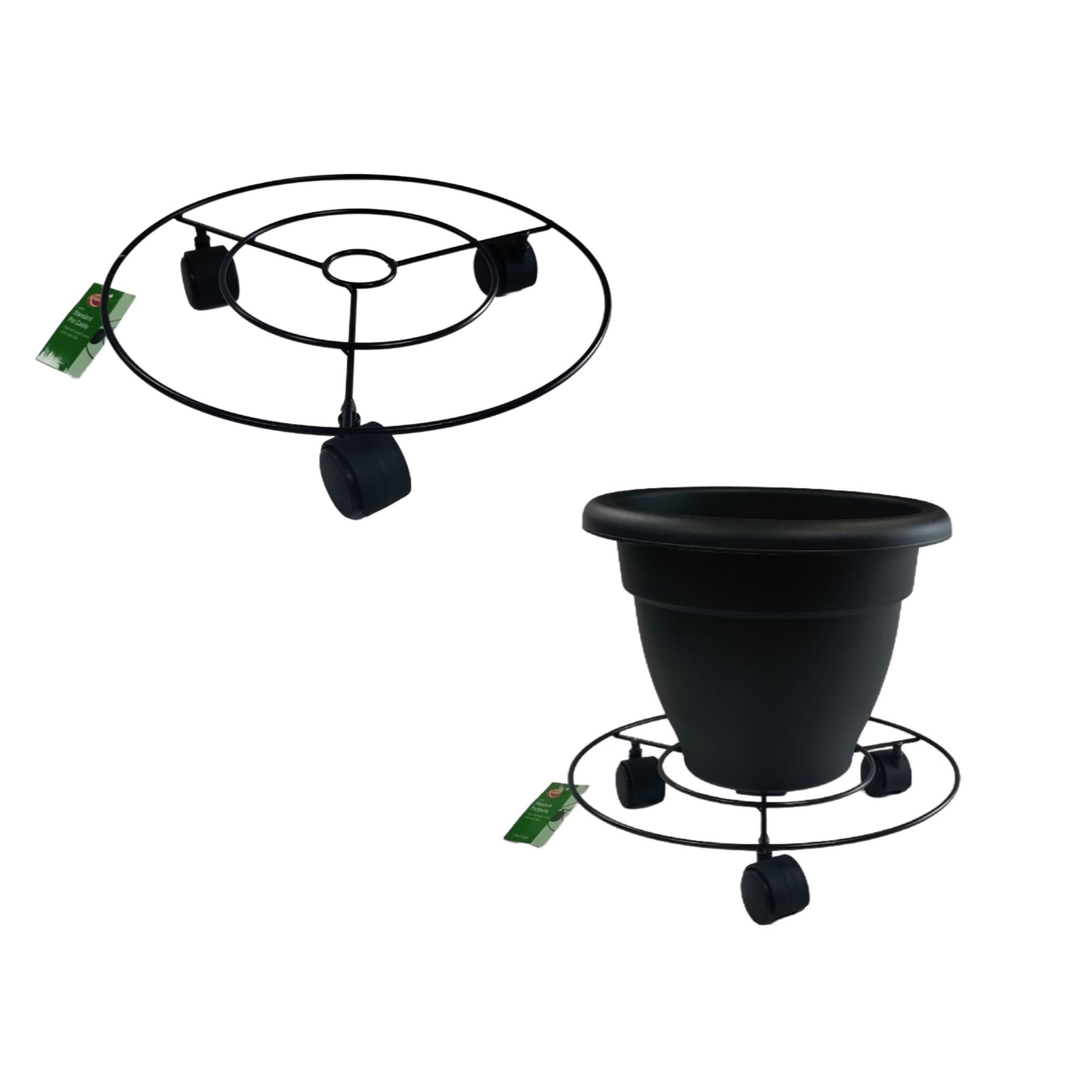 2 35cm Round Plant Pot Caddy Black Patio Pot Mover With Castor Wheels 14 Inch