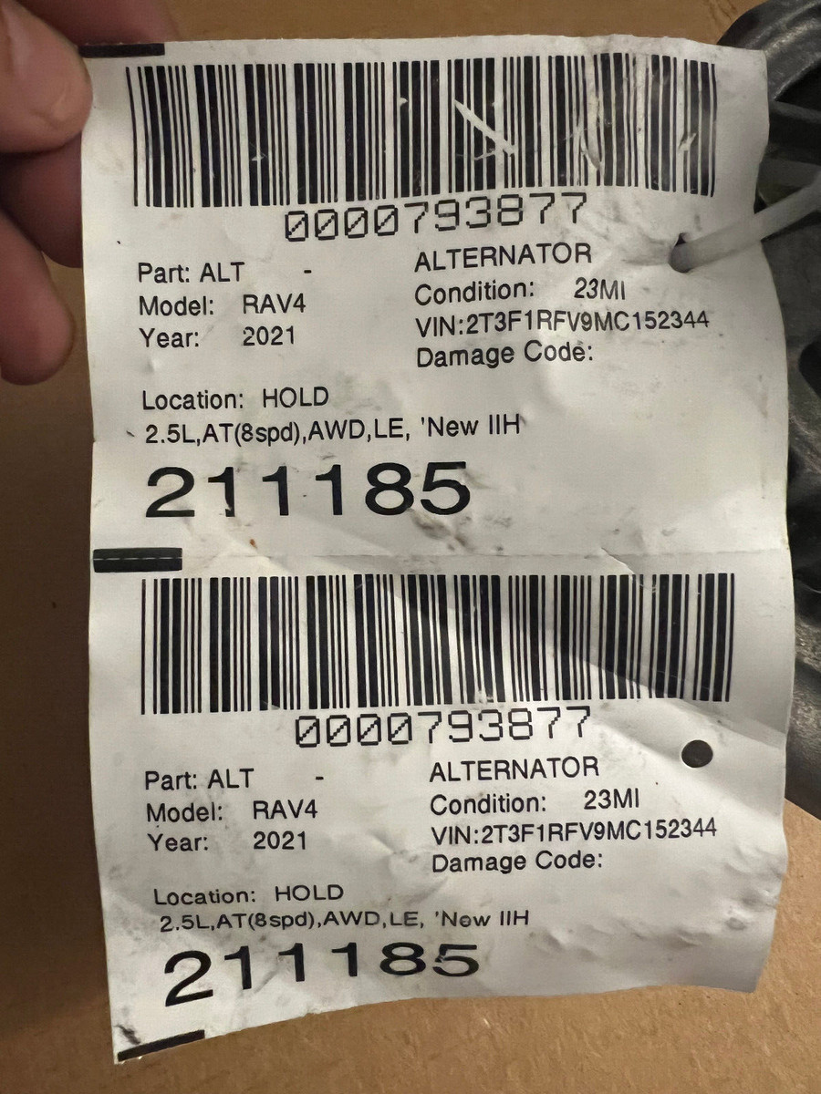 19 20 21 22 TOYOTA RAV-4 Alternator 2.5l 27060f0040 ONLY 23 Miles 