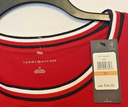 NWT! Tommy Hilfiger ~Logo~95% Cotton~Short Sleeve~Scoop Neck ~Red Tee/Top ~Sz.3X - Picture 3 of 6
