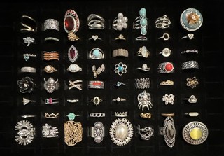 Huge Lot Of 64 Fashion Rings! Many Styles!! Several Gold Plated! Nice Lot!