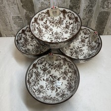 4 EATON FINE DINING TRANSFERWARE OATMEAL BOWLS IN BROWN 6”